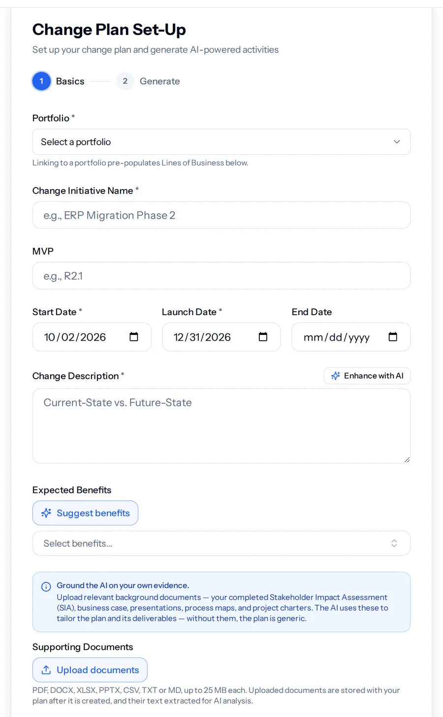 Screenshot: Stakeholder Impact Assessment setup